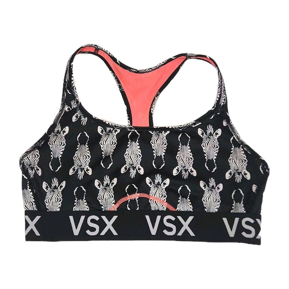 Victorias Secret The Player Racerback Sports Bra Large Animal Print Black Zebra